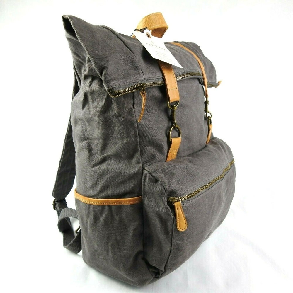 Waxed Canvas & Leather Bag Roll Top - Picture 2 of 8